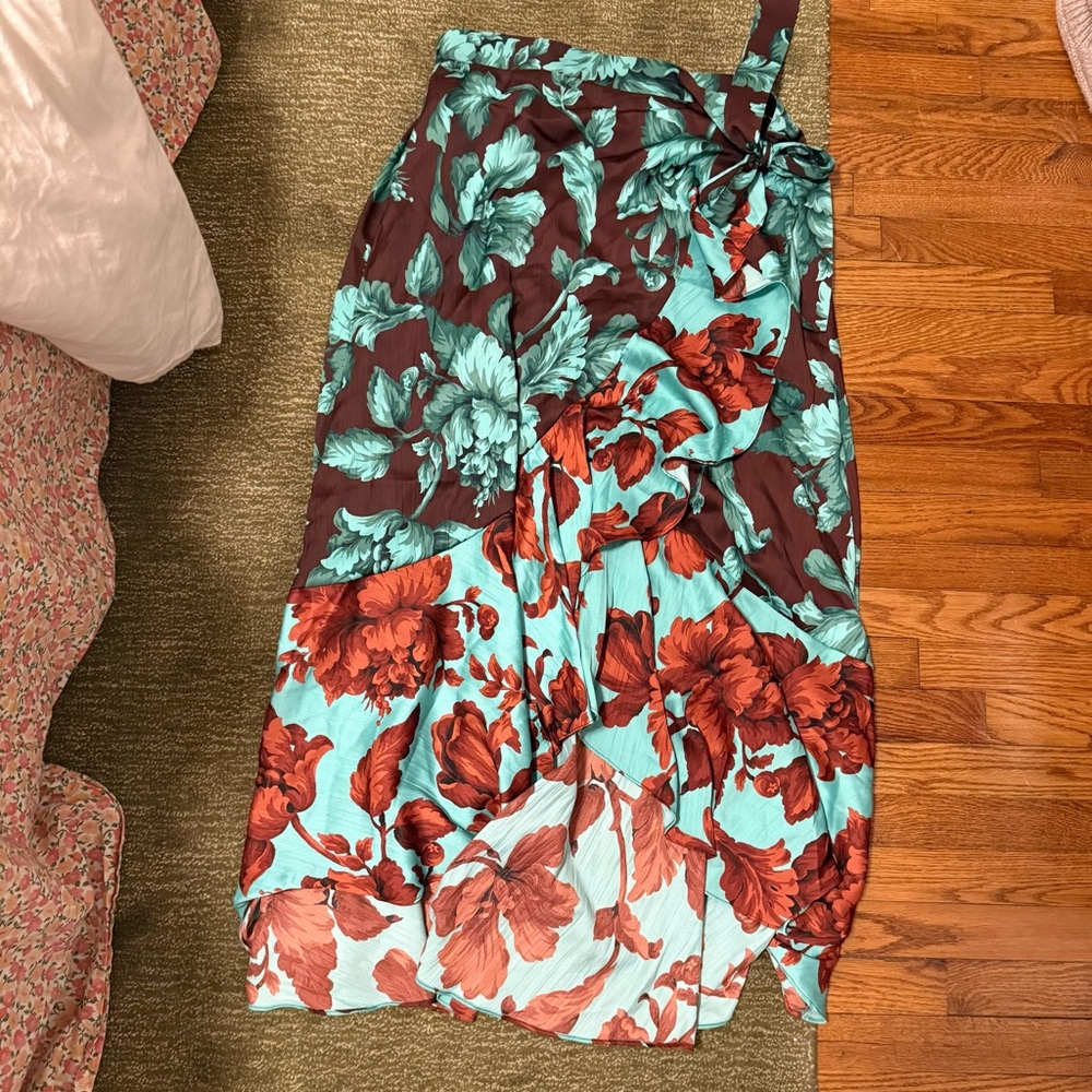 Anthropologie Asymmetrical Skirt - brown and teal Floral - Picture 2 of 4
